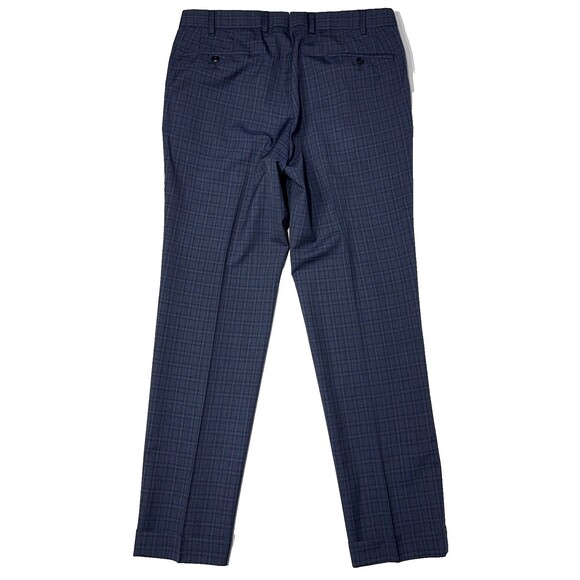 HILTL 100% Italian Wool Flat Front Dress Pants Blue Plaid Cuffed Men Size 36x32 - Picture 3 of 11